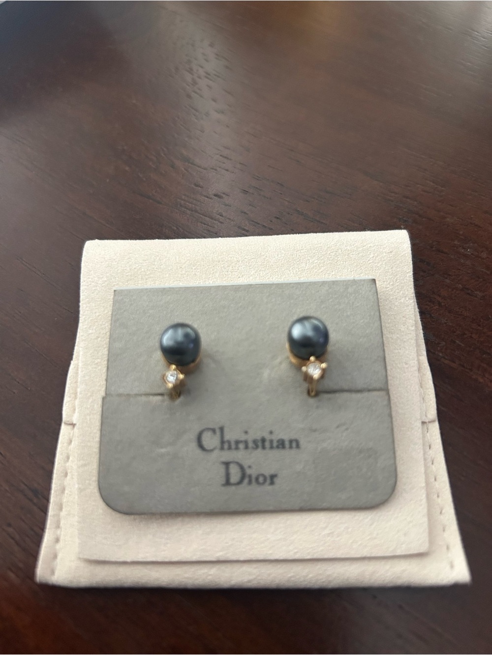 Dior Pearl and Gold Crystal Stud Earrings
